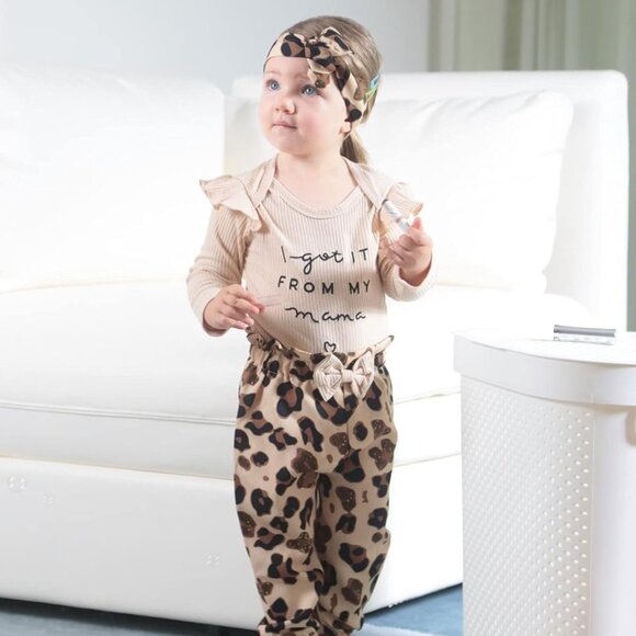 Soft Cotton Blend Baby Girls Clothes - Ruffled Romper and Floral Pants Set - Picture 2 of 5